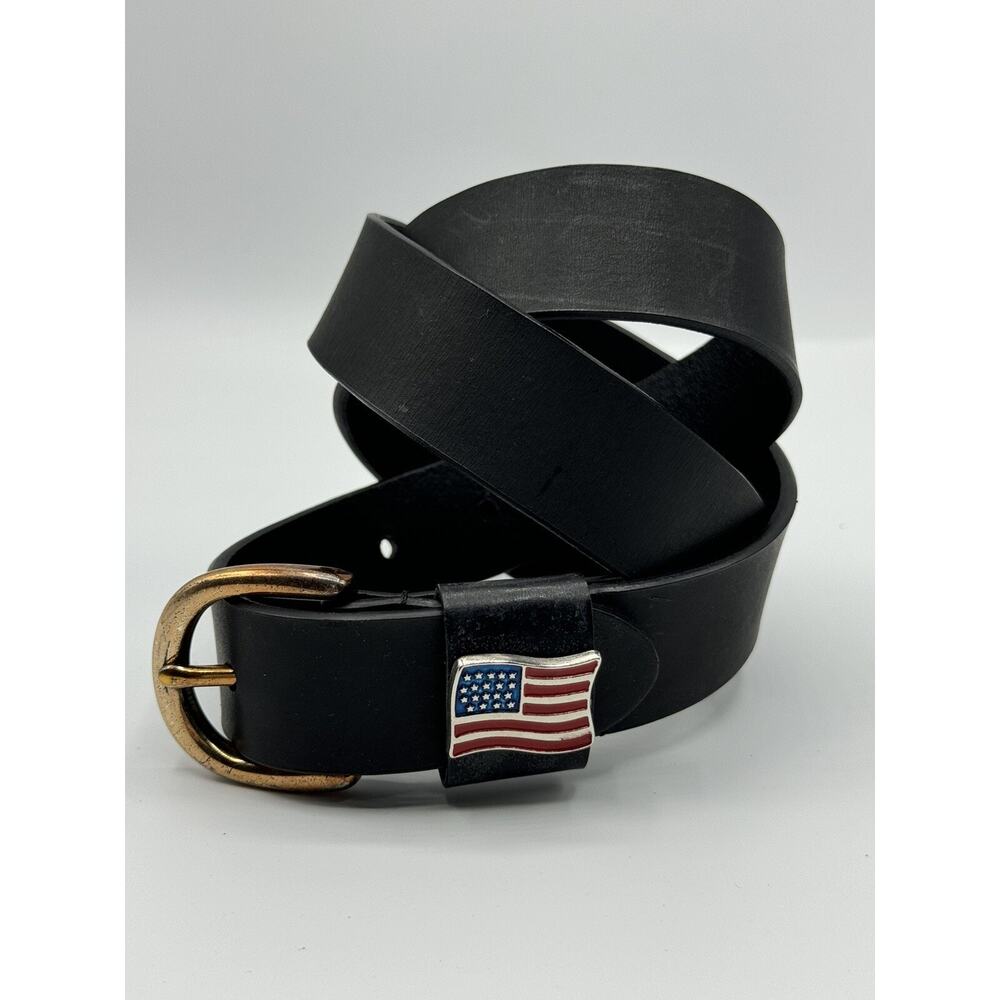 Aimee Lynn Black Leather Belt USA American Flag Keeper Women's Size M L